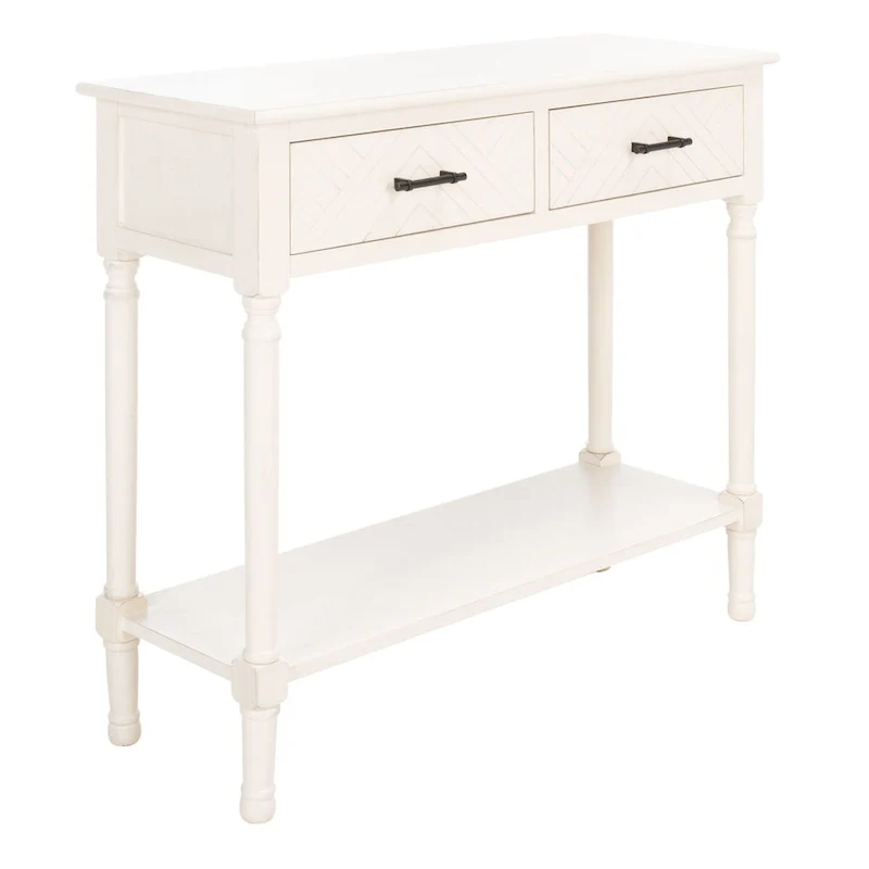 Console 2 tiroirs avec motif à chevrons et étagère inférieure ouverte