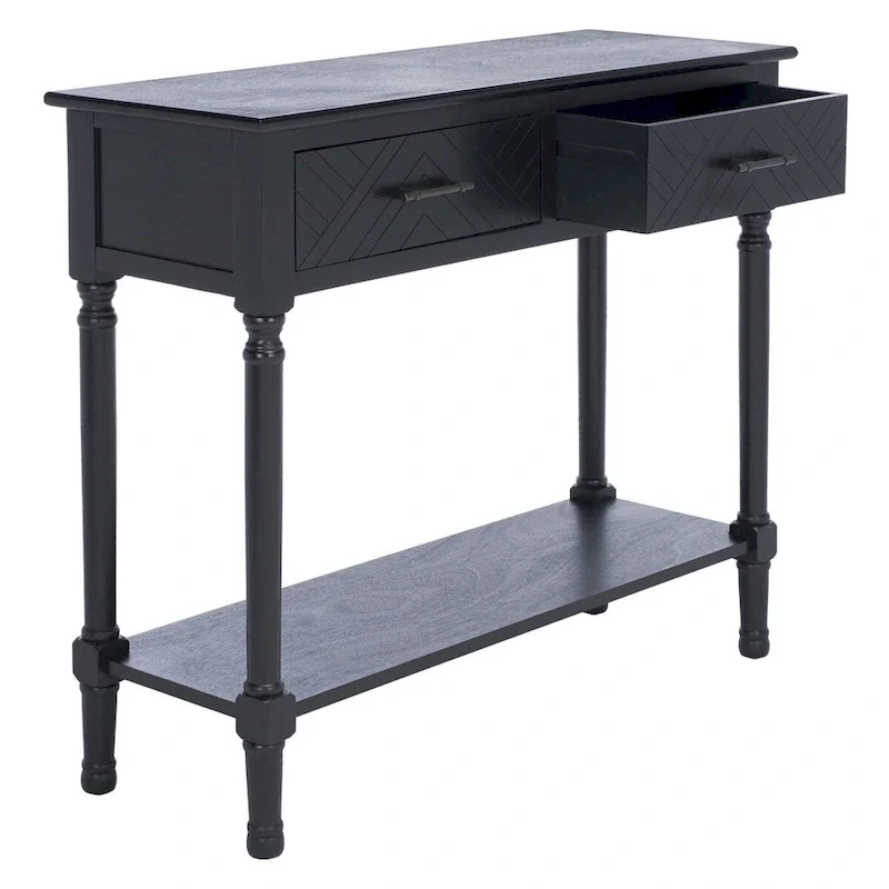 Console 2 tiroirs avec motif à chevrons et étagère inférieure ouverte