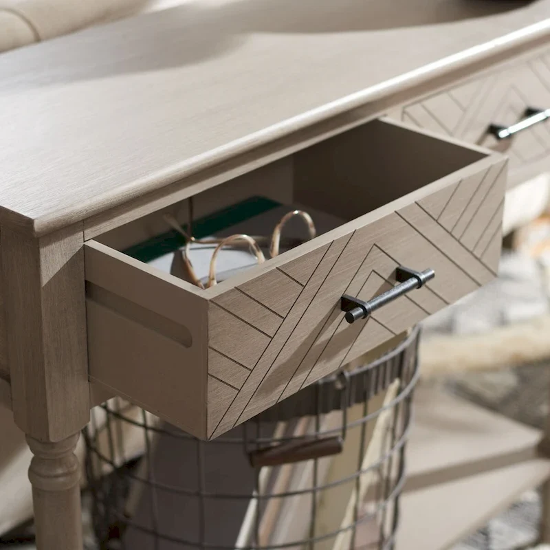 Console 2 tiroirs avec motif à chevrons et étagère inférieure ouverte
