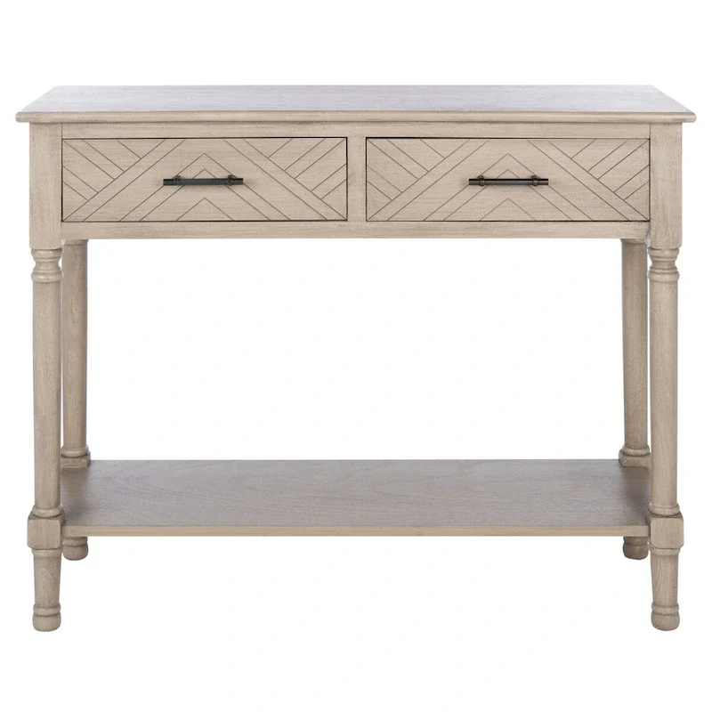 Console 2 tiroirs avec motif à chevrons et étagère inférieure ouverte
