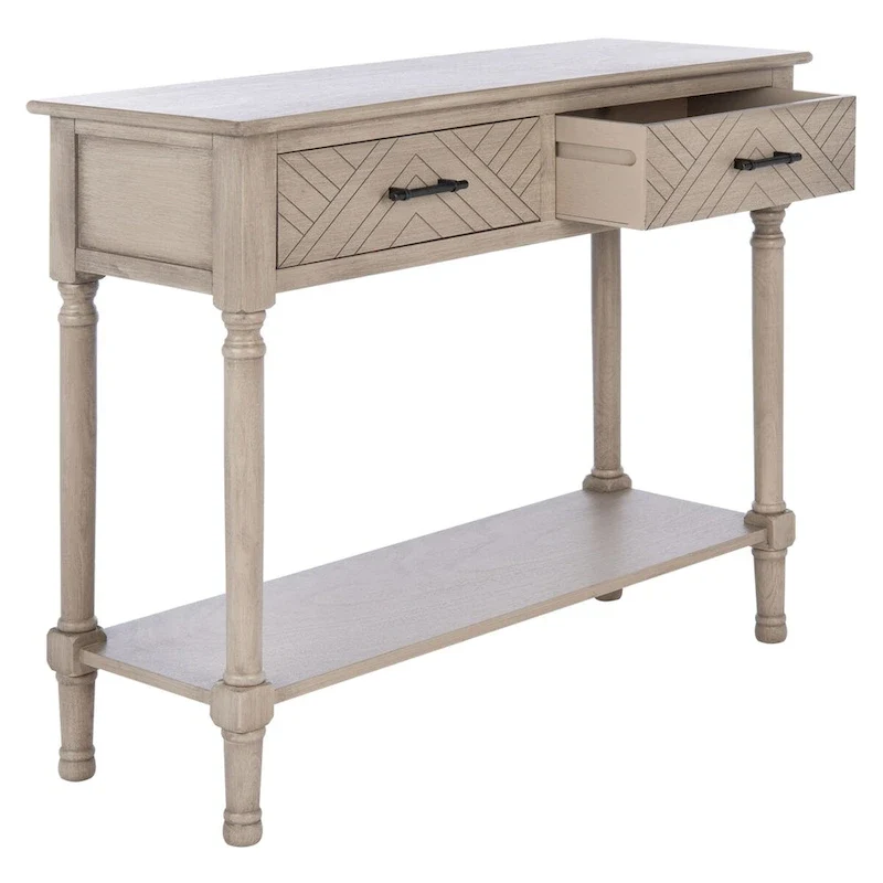 Console 2 tiroirs avec motif à chevrons et étagère inférieure ouverte
