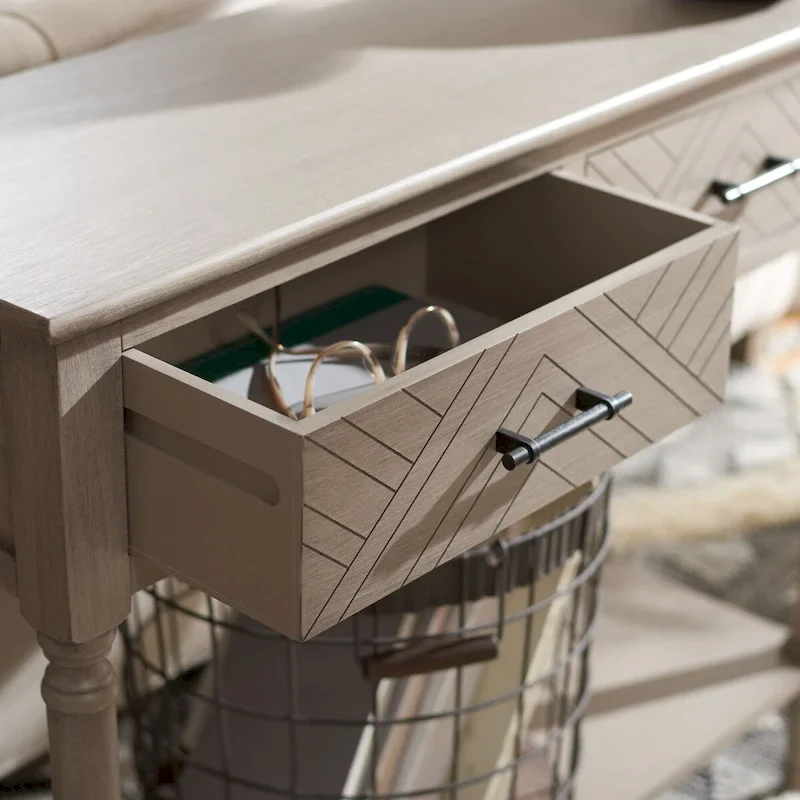 Console 2 tiroirs avec motif à chevrons et étagère inférieure ouverte