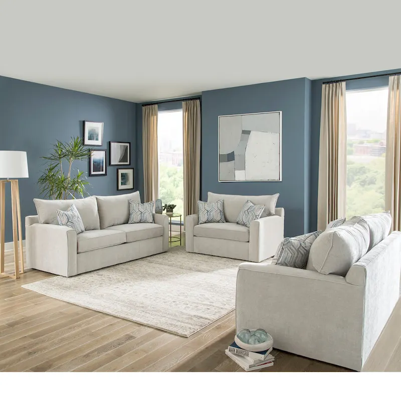Canapé-lit en tissu gris avec matelas en mousse à mémoire de forme et coussins décoratifs