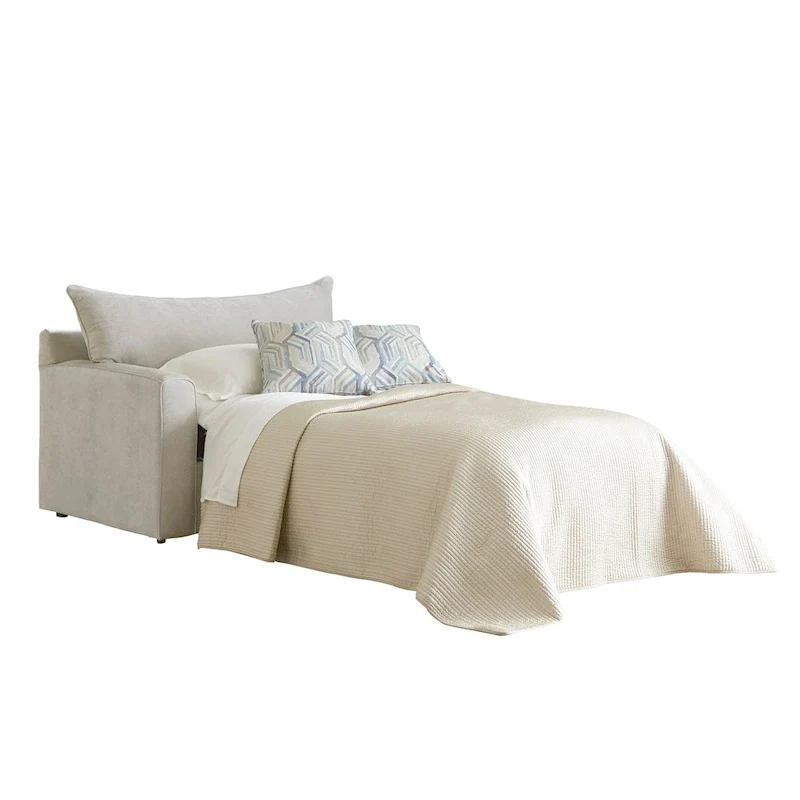 Canapé-lit en tissu gris avec matelas en mousse à mémoire de forme et coussins décoratifs