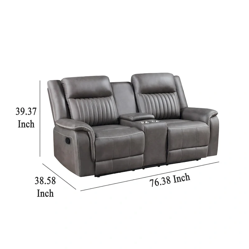 Causeuse inclinable manuelle double en polyester gris avec console centrale porte-gobelet