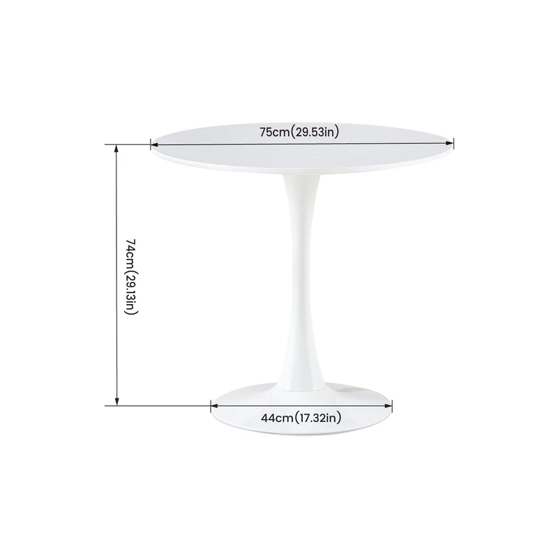 Table à manger ronde lisse TULIP avec un diamètre de 75 cm - Noir/Blanc/Marbrier