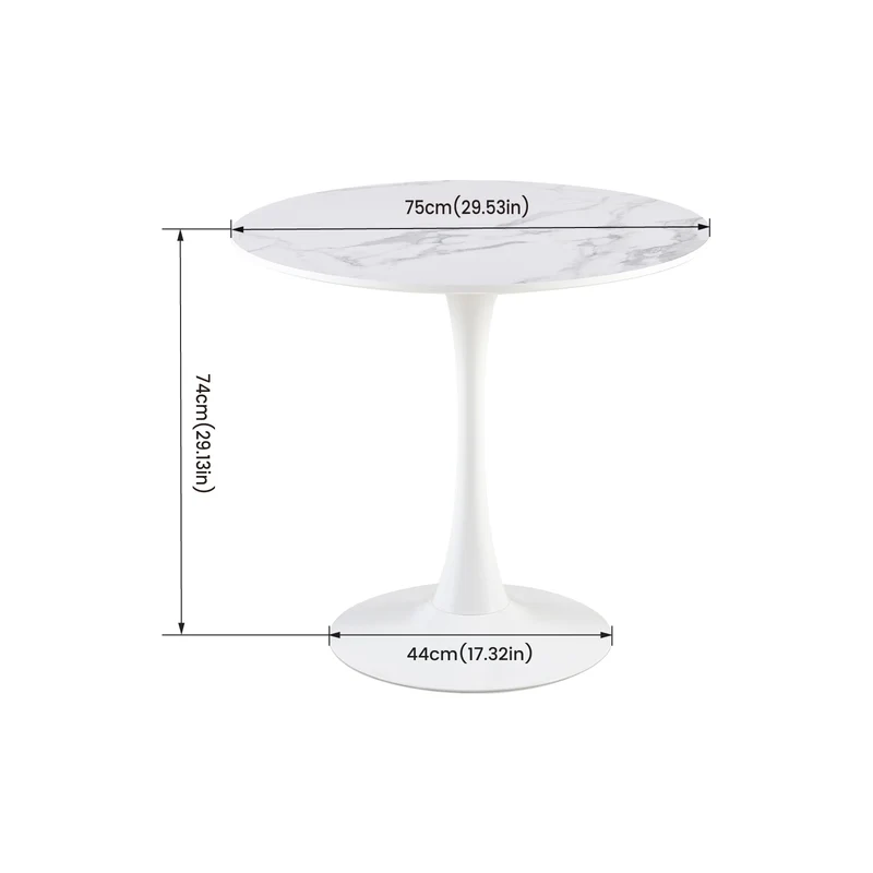 Table à manger ronde lisse TULIP avec un diamètre de 75 cm - Noir/Blanc/Marbrier