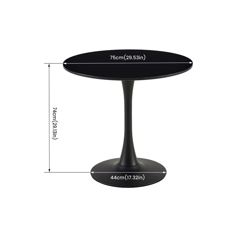 Table à manger ronde lisse TULIP avec un diamètre de 75 cm - Noir/Blanc/Marbrier