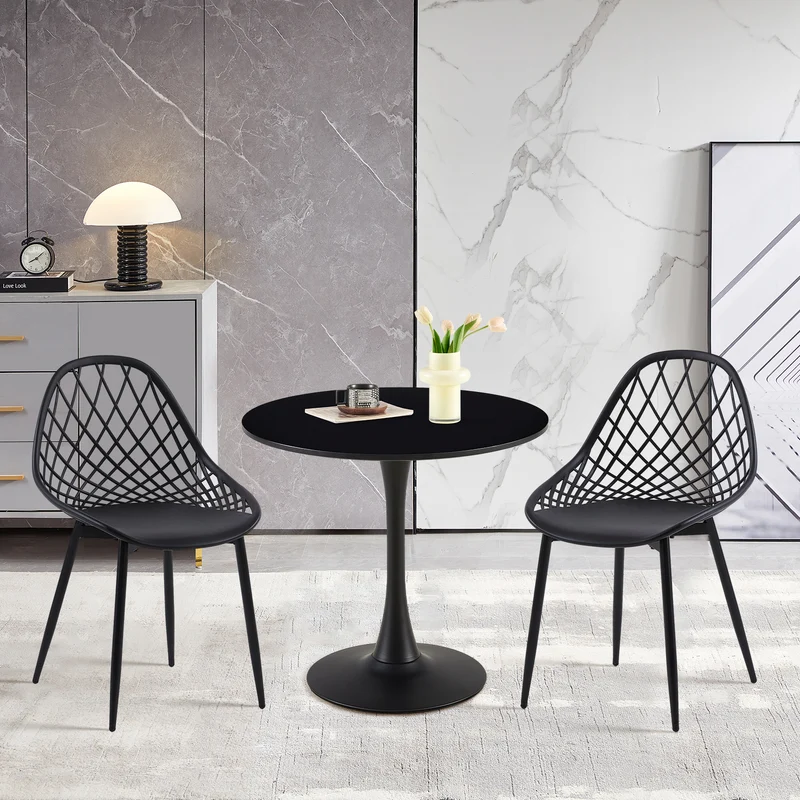 Table à manger ronde lisse TULIP avec un diamètre de 75 cm - Noir/Blanc/Marbrier