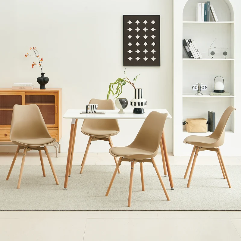 Ensemble de 4/6 chaises de salle à manger OATS, rembourrées, Kaki/Kaki clair
