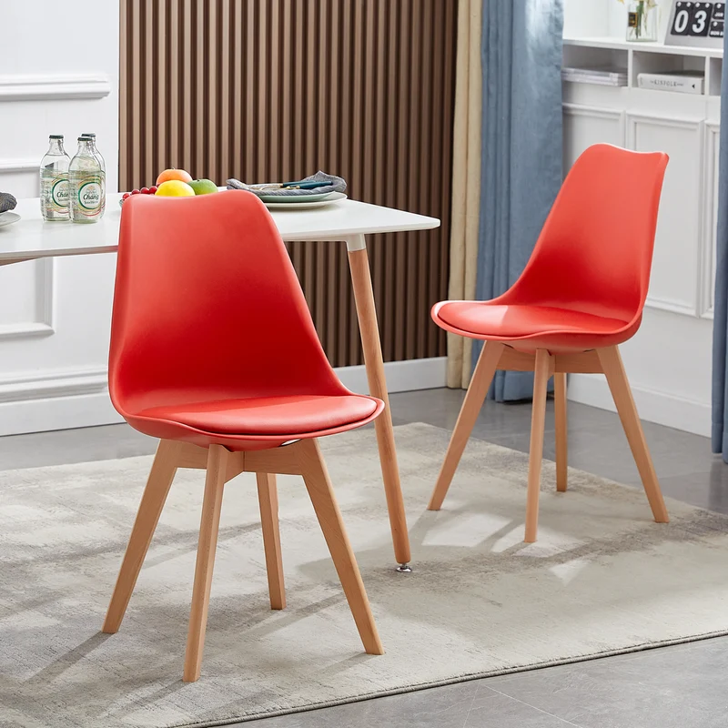 Chaise de Salle à Manger en Bois de Frêne avec Siège en PU - Rouge/Vert/Jaune-TULIP