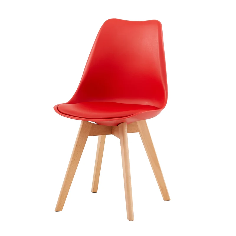 Chaise de Salle à Manger en Bois de Frêne avec Siège en PU - Rouge/Vert/Jaune-TULIP