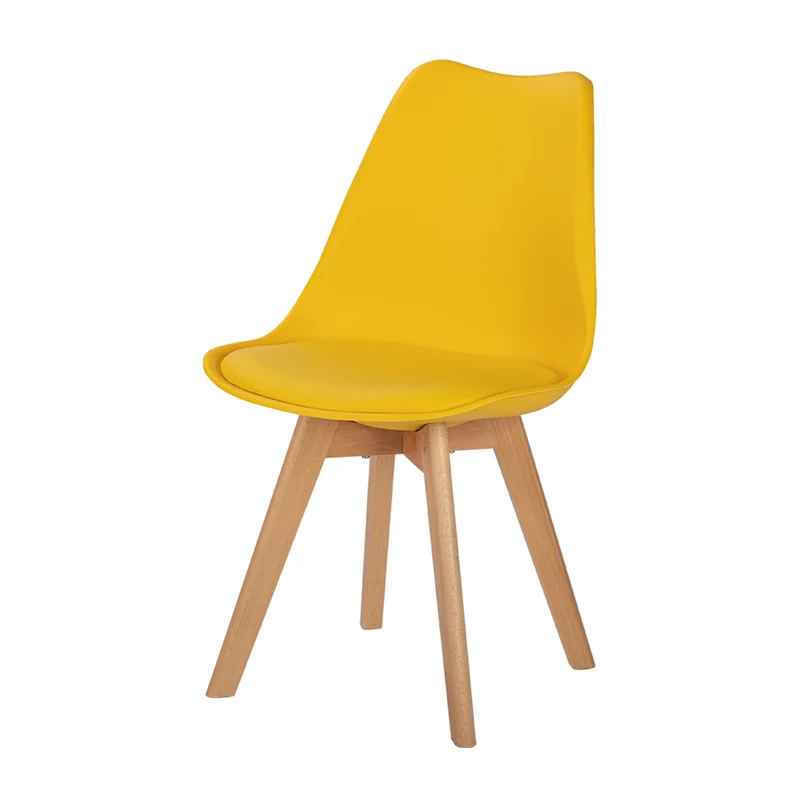Chaise de Salle à Manger en Bois de Frêne avec Siège en PU - Rouge/Vert/Jaune-TULIP