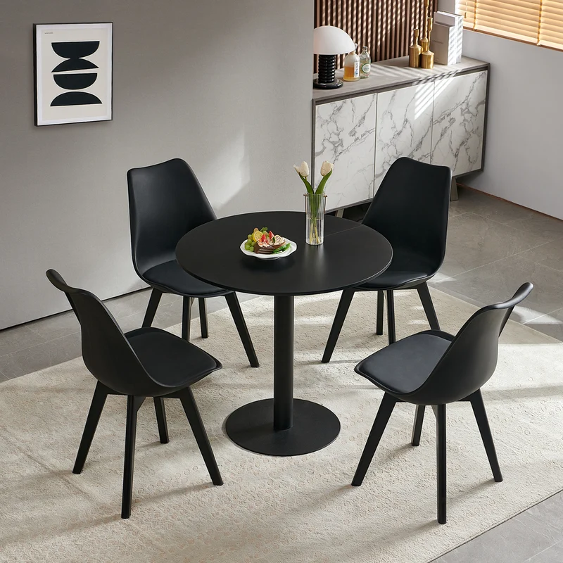 Table à manger ronde LYMAN 80 cm - Blanc/Noir