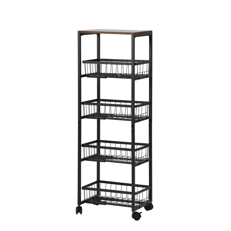 Étagère à collations à cinq niveaux pour chariots avec paniers à pousser et à tirer, Noir/Blanc - GANDY
