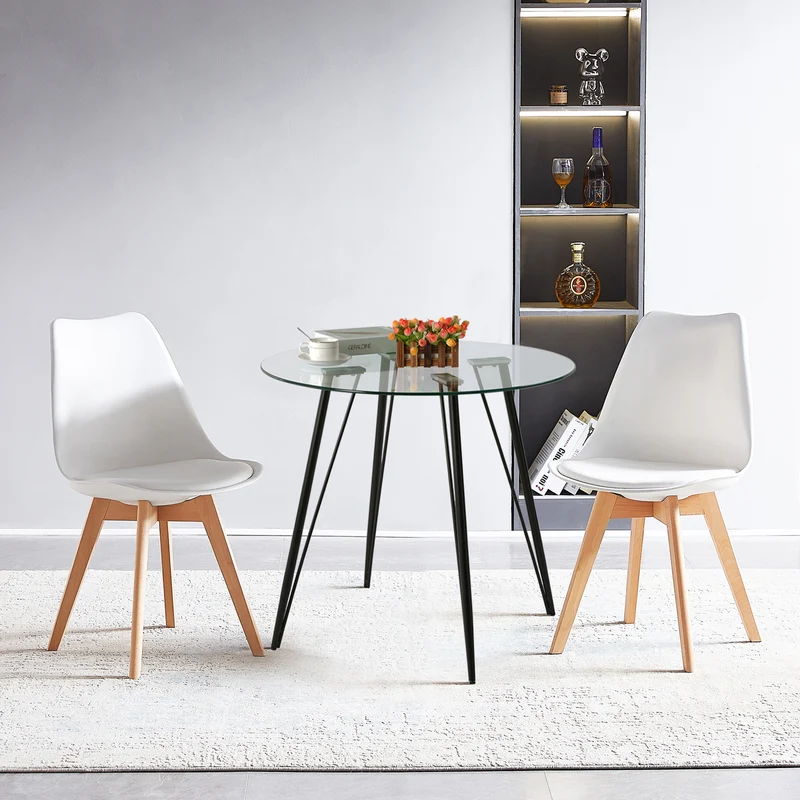 Table Ronde en Verre de 80 cm avec Jambes en épingle à cheveux Noir - UDINEGL
