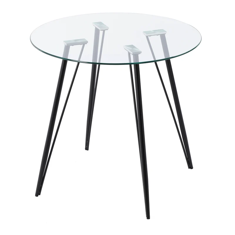 Table Ronde en Verre de 80 cm avec Jambes en épingle à cheveux Noir - UDINEGL