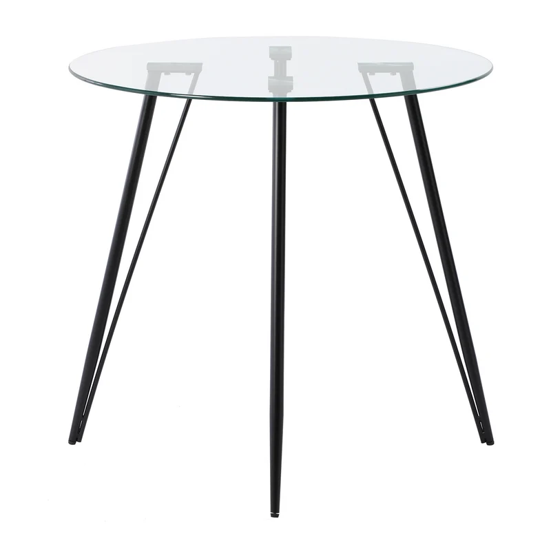 Table Ronde en Verre de 80 cm avec Jambes en épingle à cheveux Noir - UDINEGL