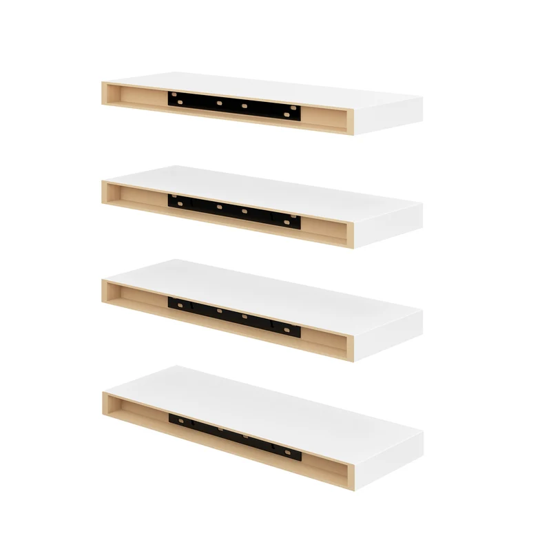 Lot de 4 étagères murales flottantes pour chambre, salon et cuisine - Noir/Blanc/Couleur feu