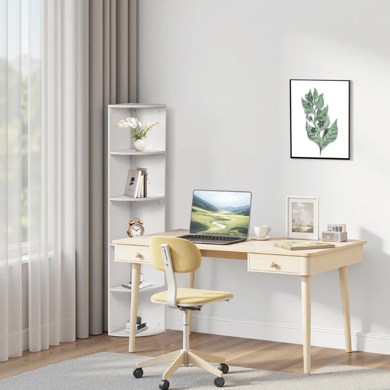 Étagère d'angle blanche à 5 niveaux, design en éventail, petite bibliothèque moderne 130 cm - HOBART