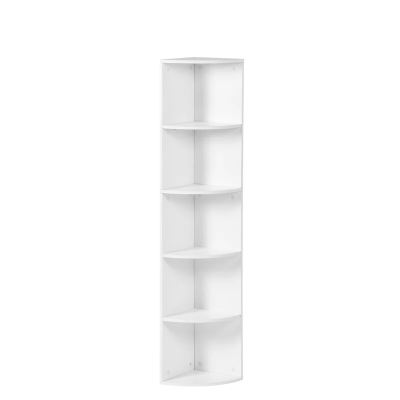 Étagère d'angle blanche à 5 niveaux, design en éventail, petite bibliothèque moderne 130 cm - HOBART