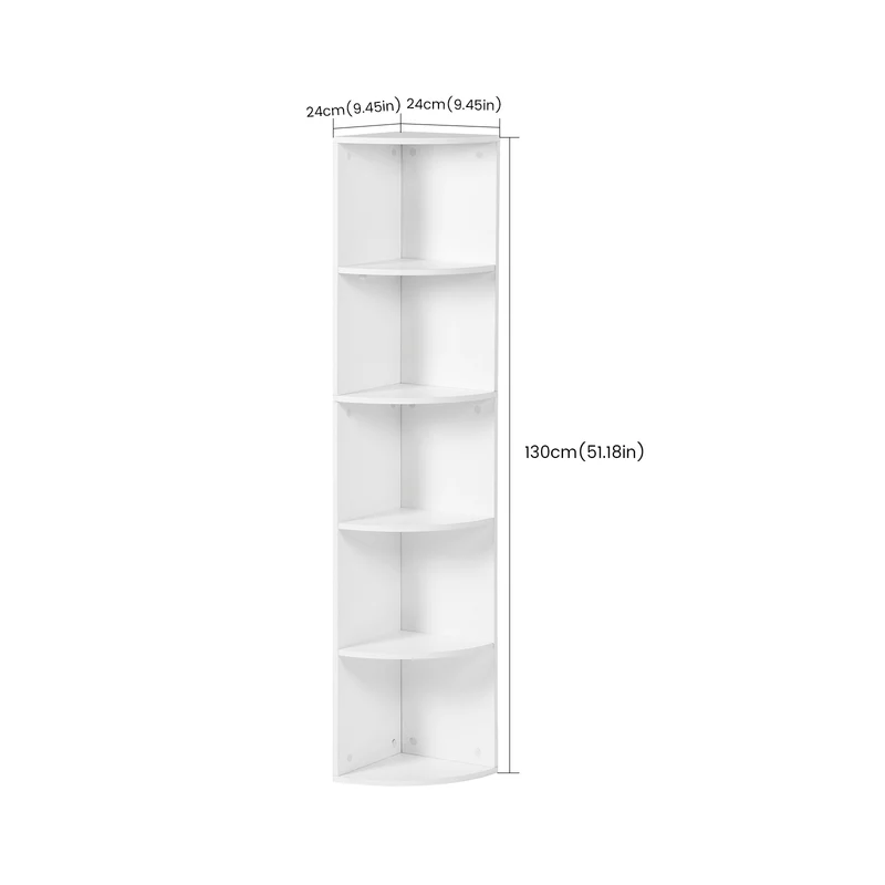 Étagère d'angle blanche à 5 niveaux, design en éventail, petite bibliothèque moderne 130 cm - HOBART