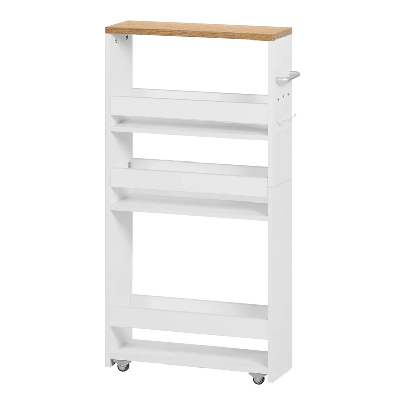 Chariot de rangement étroit à roulettes à 4 niveaux, design fin pour cuisine - Couleur feu/Blanc - ENTIAT
