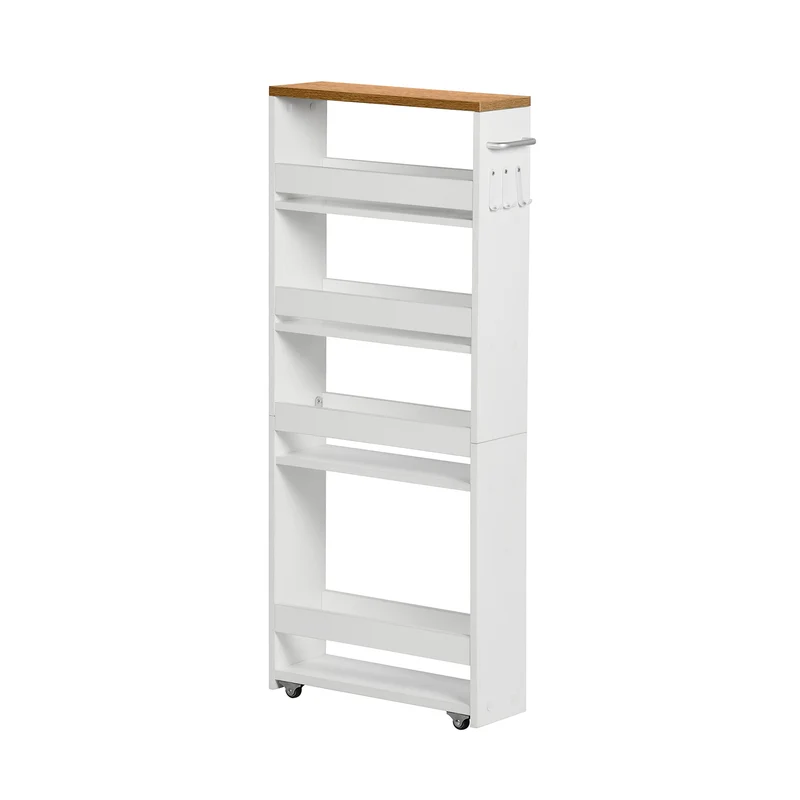Chariot de rangement à roulettes fin à 5 niveaux - Chariot de cuisine étroit avec roulettes, blanc - BOCA