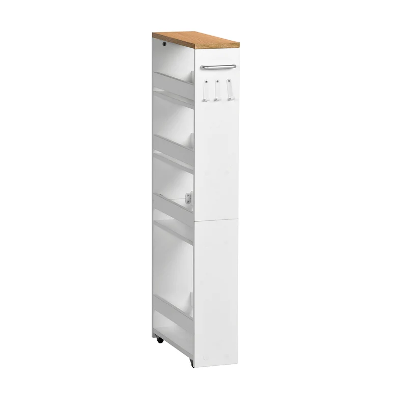 Chariot de rangement à roulettes fin à 5 niveaux - Chariot de cuisine étroit avec roulettes, blanc - BOCA
