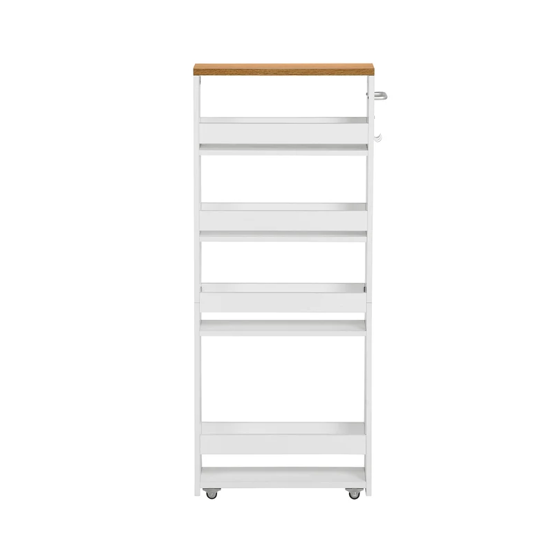 Chariot de rangement à roulettes fin à 5 niveaux - Chariot de cuisine étroit avec roulettes, blanc - BOCA