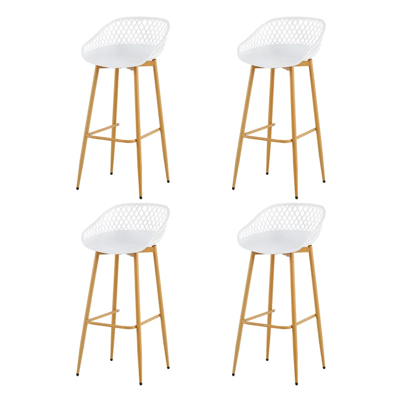 Lot de 4 chaises de bar en fer de style industriel moderne avec dossier creux respirant - Noir/Blanc