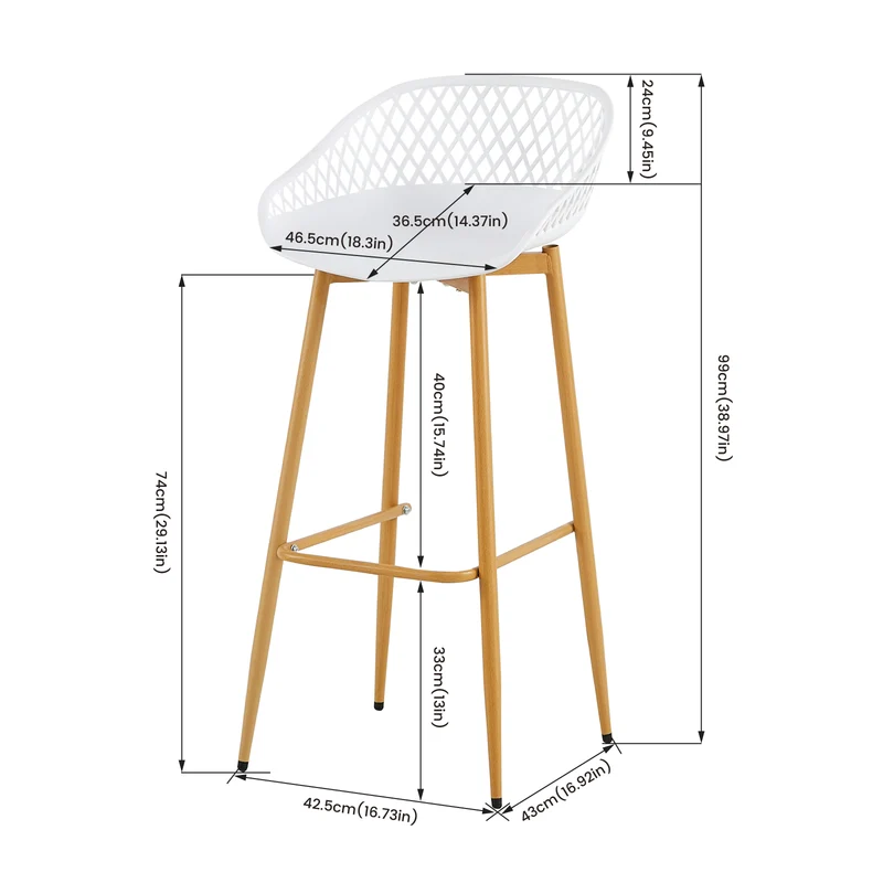 Lot de 4 chaises de bar en fer de style industriel moderne avec dossier creux respirant - Noir/Blanc