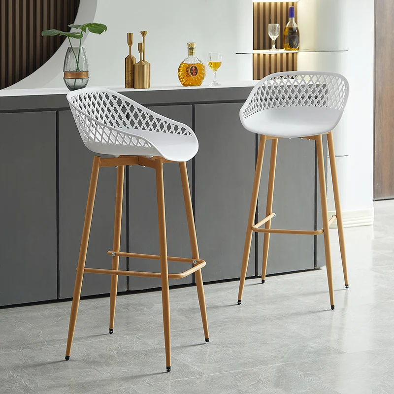 Lot de 4 chaises de bar en fer de style industriel moderne avec dossier creux respirant - Noir/Blanc
