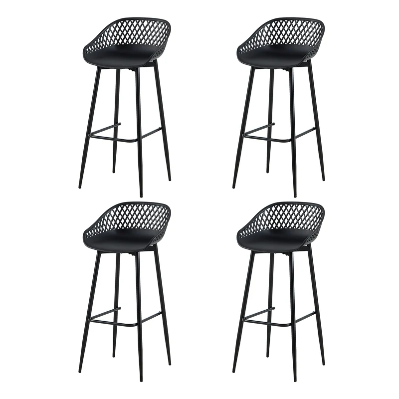 Lot de 4 chaises de bar en fer de style industriel moderne avec dossier creux respirant - Noir/Blanc