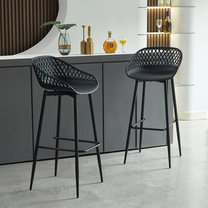 Lot de 4 chaises de bar en fer de style industriel moderne avec dossier creux respirant - Noir/Blanc