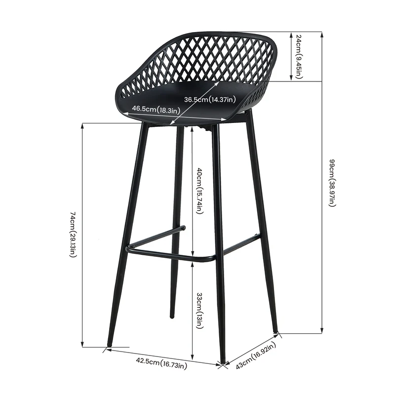 Lot de 4 chaises de bar en fer de style industriel moderne avec dossier creux respirant - Noir/Blanc