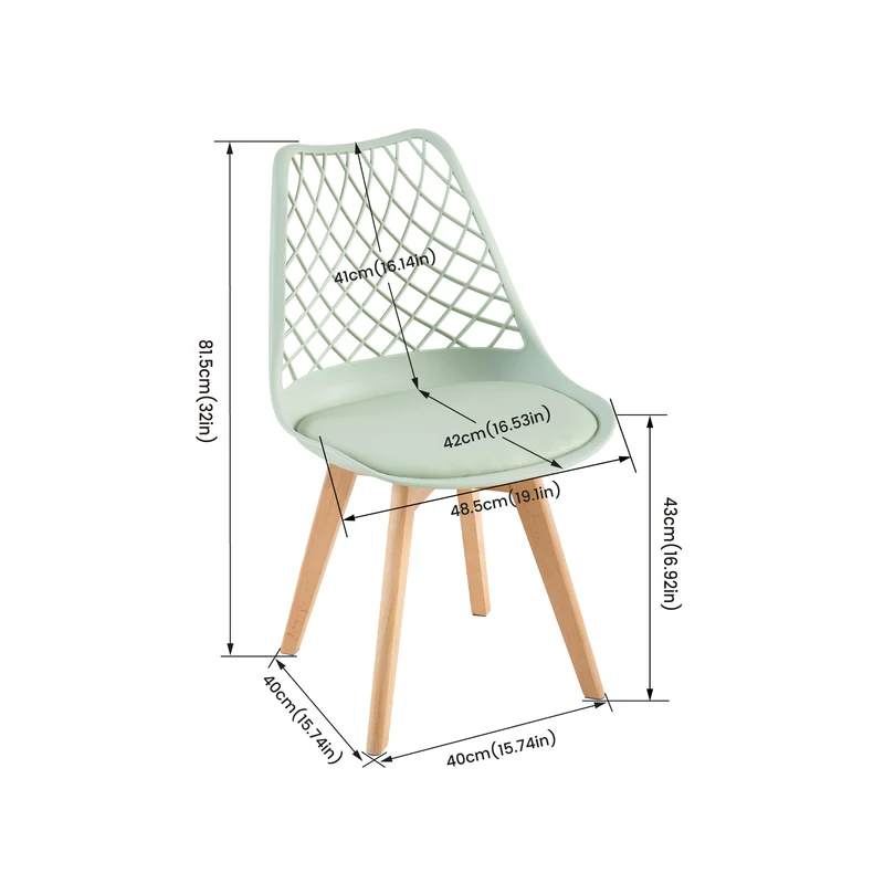 Chaises de salle à manger modernes LEYDEN avec dossier ajouré, pieds en hêtre, lot de 2/4, Bleu Gris Clair/Vert Glace
