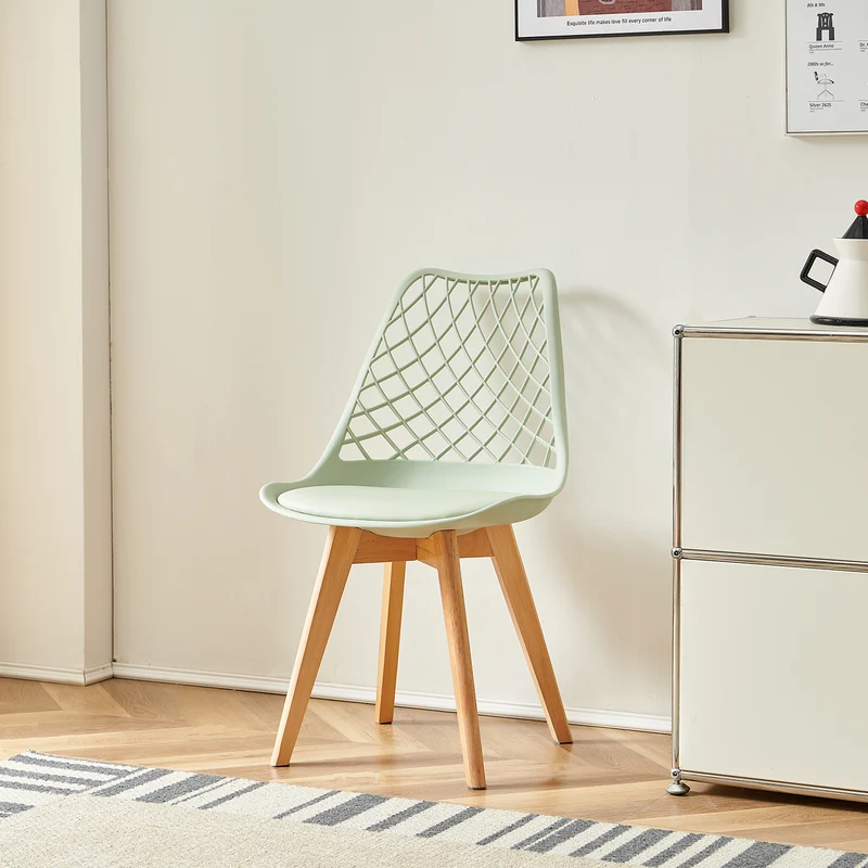 Chaises de salle à manger modernes LEYDEN avec dossier ajouré, pieds en hêtre, lot de 2/4, Bleu Gris Clair/Vert Glace