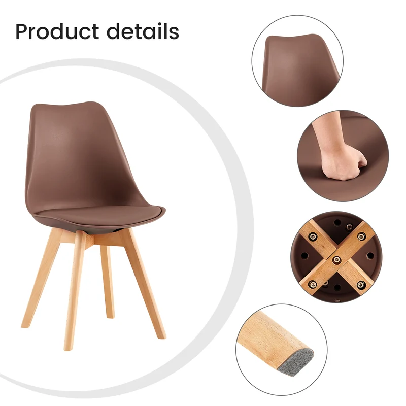 TULIP Chaise pour coiffeuse avec coussins Lot de 2/4 - Couleur chocolat