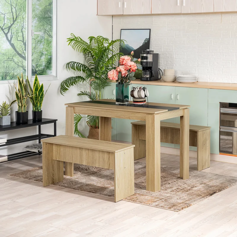 Banc de salle à manger long de 90 cm, lot de 2 - CHÊNE/Blanc/Noir-HYBLA