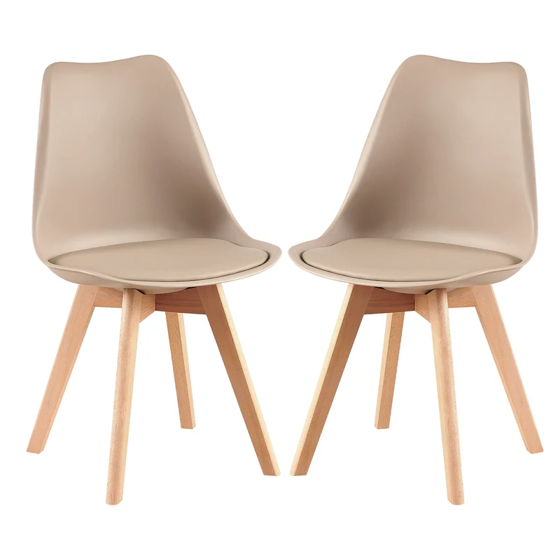 Chaises de salle à manger avec pieds en hêtre Lot de 2/4 - Kaki clair - TULIP