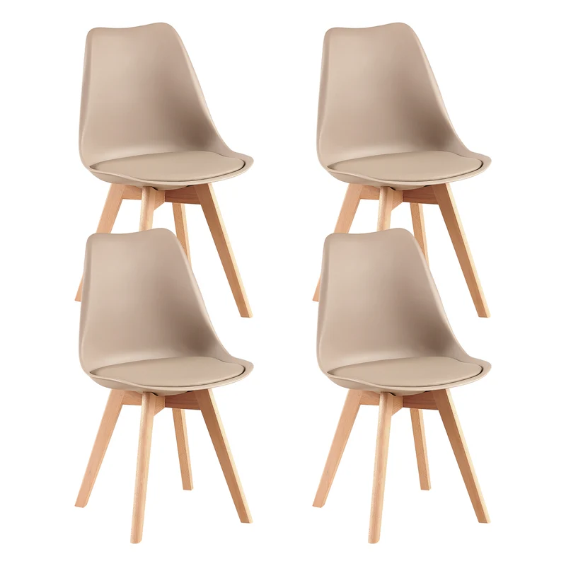 Chaises de salle à manger avec pieds en hêtre Lot de 2/4 - Kaki clair - TULIP