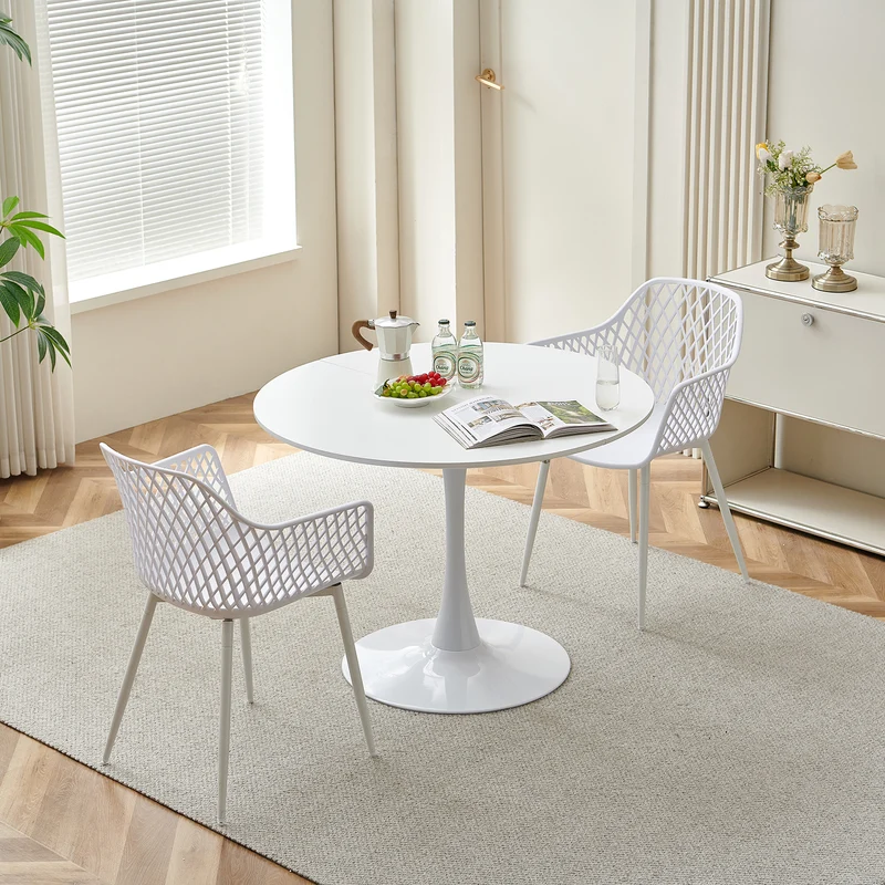 Table à manger à tréteaux TULIP 100 cm - Blanc/Noir