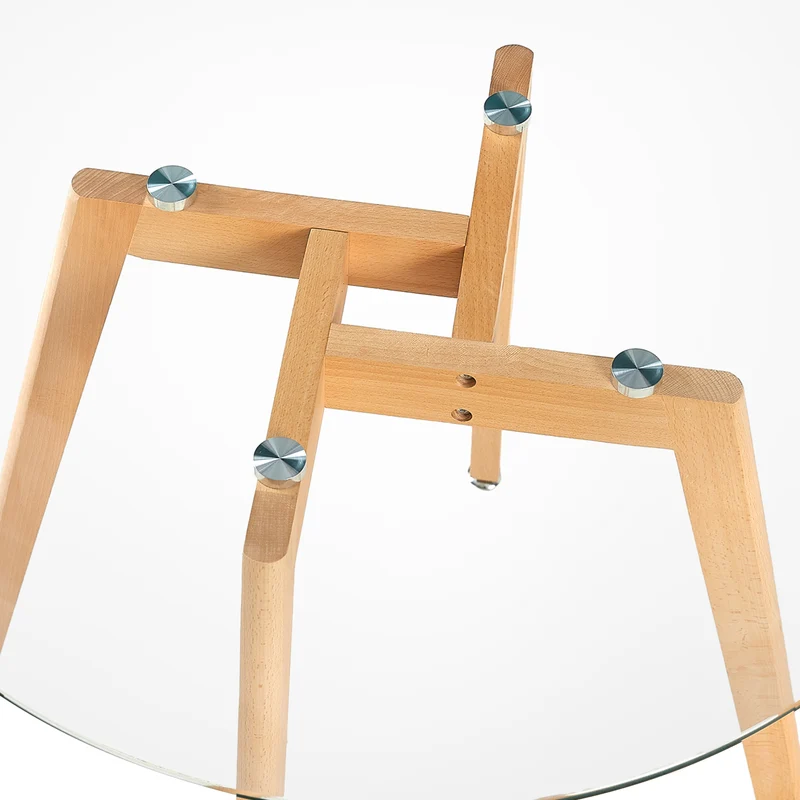 Tables de salle à manger rondes en verre 80 cm avec pieds en hêtre - COVE