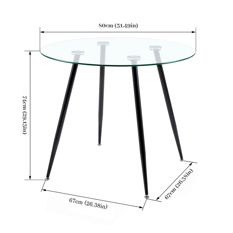 Tables de salle à manger rondes en verre 80 cm avec pieds en fer - CHICO