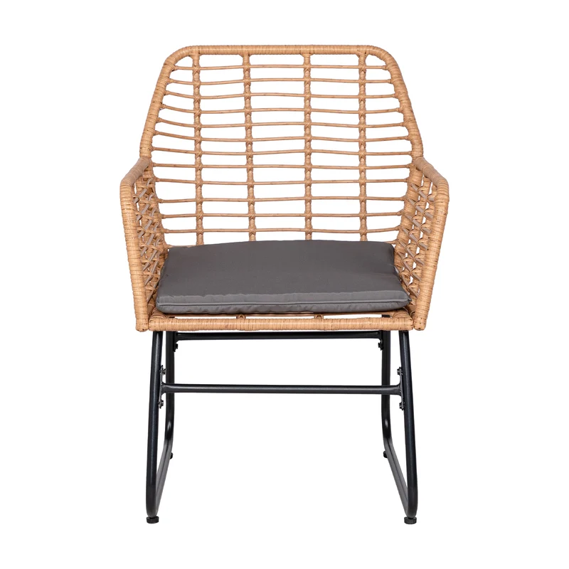 Ensemble de jardin 4 pièces en plastique tressé - Coussins gris - 1 canapé, 2 fauteuils, 1 table basse