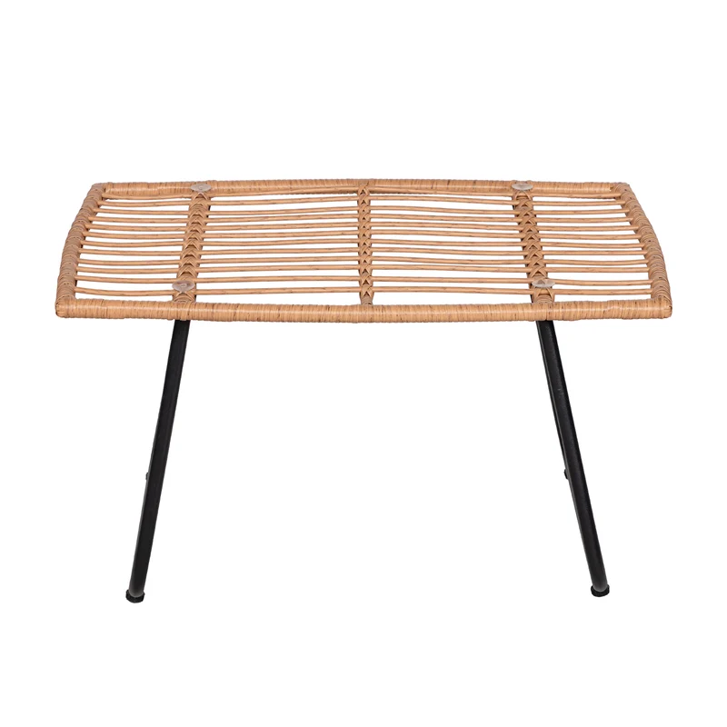 Ensemble de jardin 4 pièces en plastique tressé - Coussins gris - 1 canapé, 2 fauteuils, 1 table basse