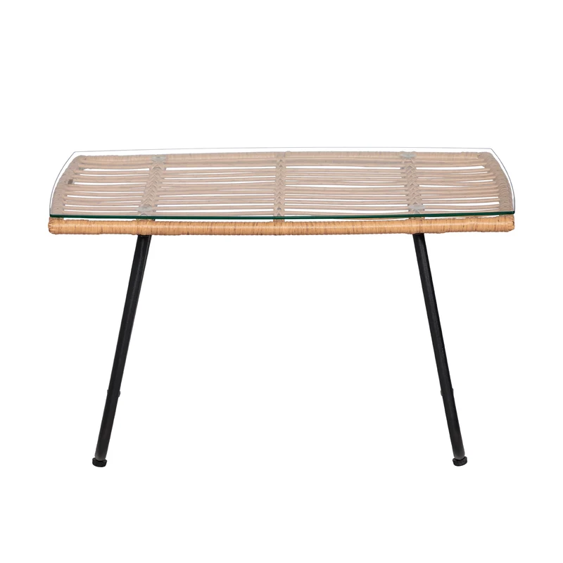 Ensemble de jardin 4 pièces en plastique tressé - Coussins gris - 1 canapé, 2 fauteuils, 1 table basse