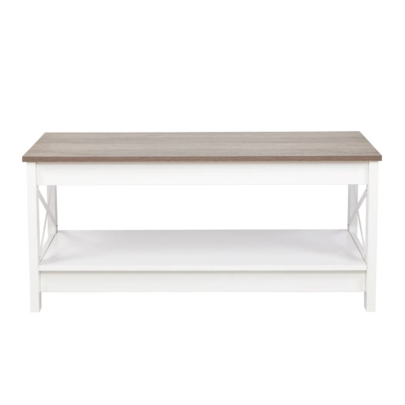 Table basse de style campagnard à deux niveaux avec rangement, table de salon – Blanche