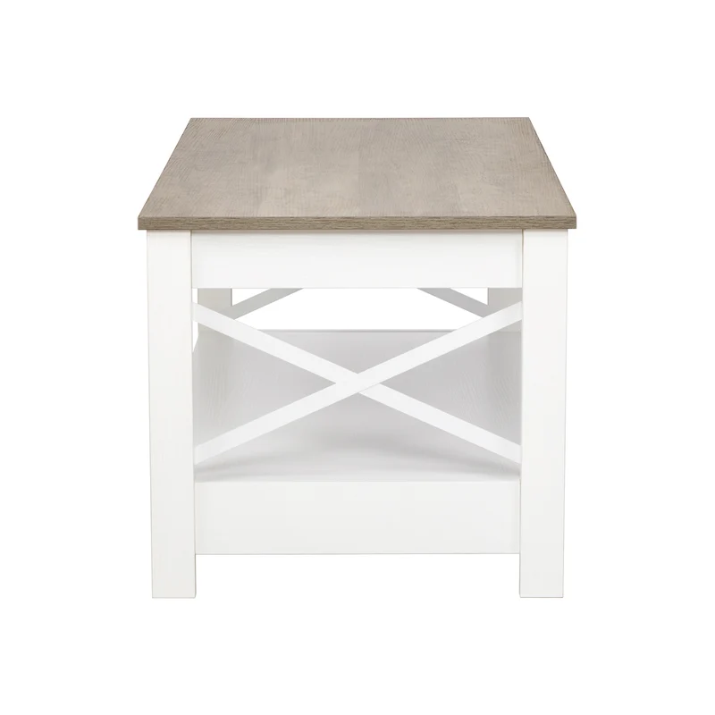 Table basse de style campagnard à deux niveaux avec rangement, table de salon – Blanche